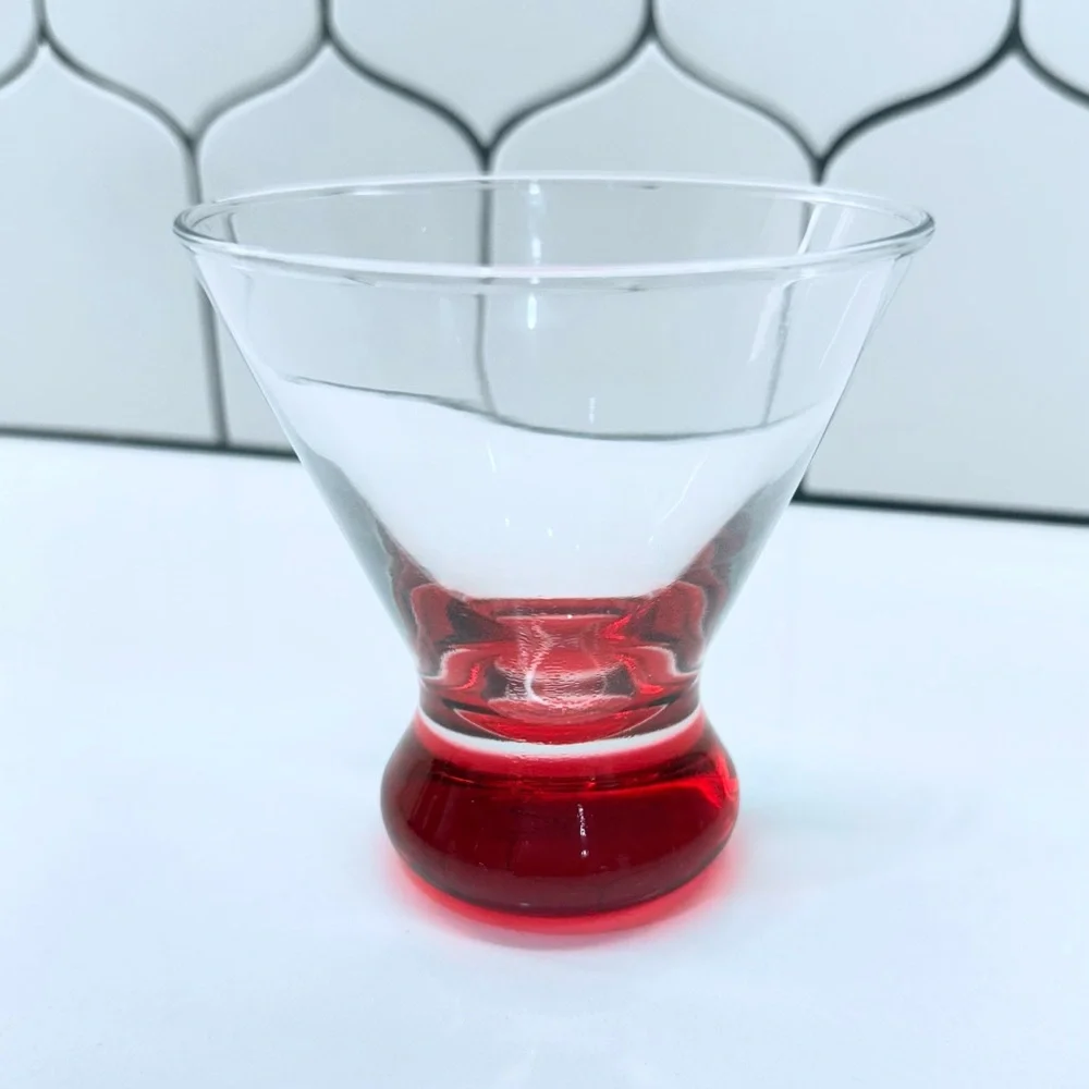 Crate & Barrel Dizzy Martini Glass Red Base Liquor Cocktail 8 oz